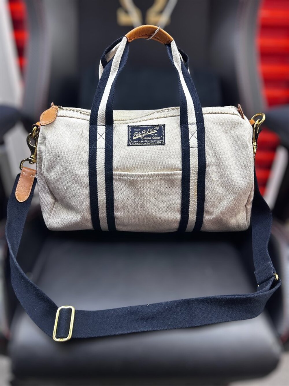 Vintage Polo Ralph Lauren Women Canvas Duffle Leather Trim Classic Preppy Travel